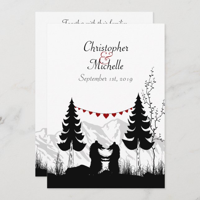 Charming Silhouette Mountain Bears Wedding Invitation (Front/Back)