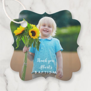 Charming Simple Boy Photo Baptism Favour Tags