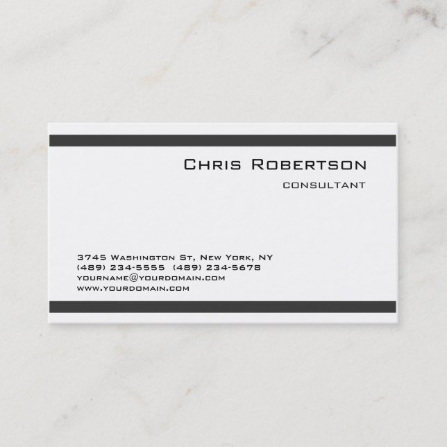 Charming Simple Grey White Business Card (Front)