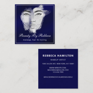 Charming Simple Retro Makeup Artist Blue Square Business Card