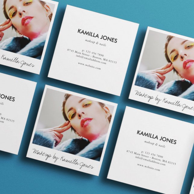 Charming Simple Retro Makeup Artist Photo Square Business Card (Creator Uploaded)