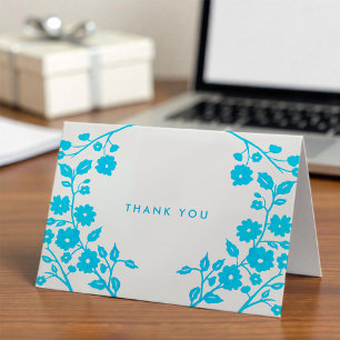 Charming Sky Blue Flowers Folk Thank You Custom Card