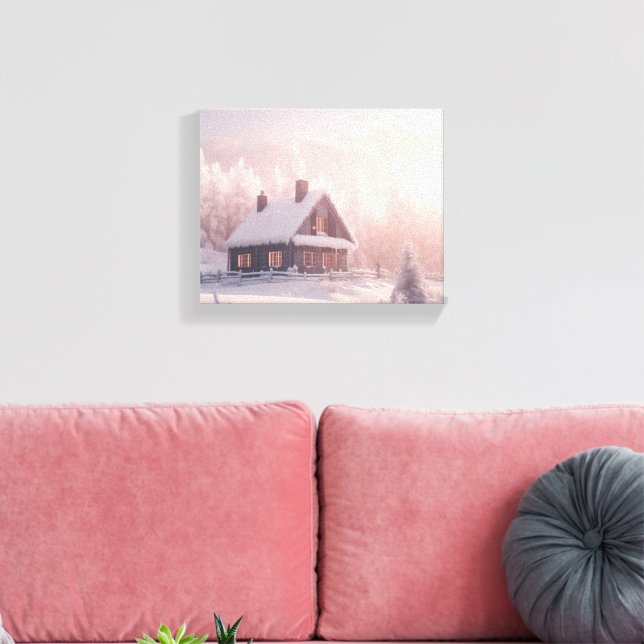 Charming Snow-Covered Wooden Cabin in a Forest Canvas Print (Insitu(LivingRoom))