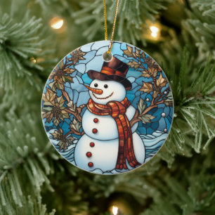 Charming Snowman Stained Glass Christmas Ornament