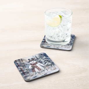 Charming Snowman Watercolor Winter Forest Coaster