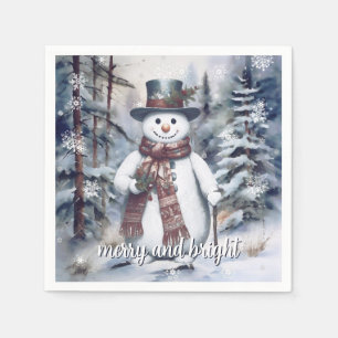 Charming Snowman Watercolor Winter Forest Party Napkin