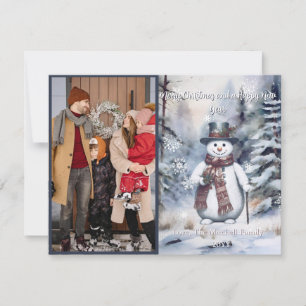 Charming Snowman Watercolor Winter Forest Photo Holiday Card