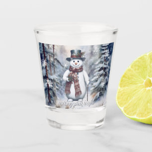 Charming Snowman Watercolor Winter Forest Shot Glass