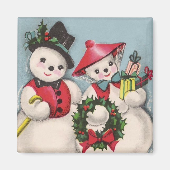 Charming Snowmen Couple Magnet (Front)