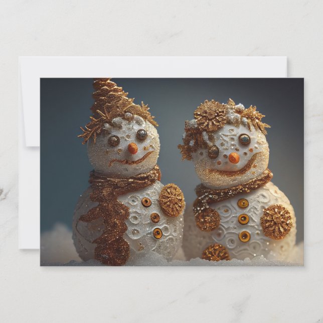 Charming Snowmen with Glitter & Gingerbread Accent Holiday Card (Front)