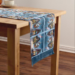 Charming snowy Christmas village  Short Table Runner<br><div class="desc">This charming Table Runner features a snowy village with Christmas decorated houses at night. Streets and roofs are thickly covered with snow, windows are brightly lit, Christmas decorations consist of fir trees and red Christmas tree balls. Wonderful Christmas home decor and also a beautiful gift for your family, friends and...</div>