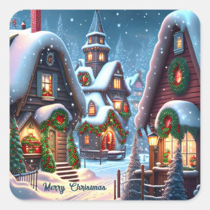 Charming snowy Christmas village  Square Sticker