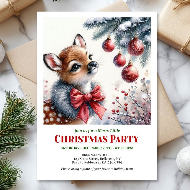 Charming snowy forest baby deer Christmas invite  (Charming snowy forest baby deer Christmas invite editable template)