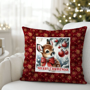 Charming snowy scene baby deer kids room decor  cushion