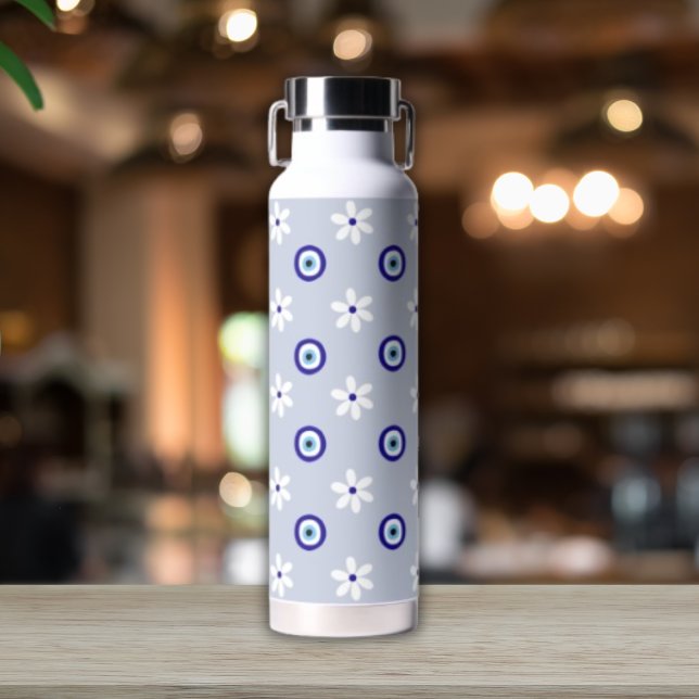 Charming Soft Blue Feminine Daisy Evil Eye  Water Bottle (Creator Uploaded)