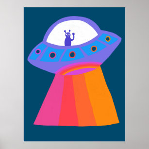 Charming Space Aliens Martians UFO Cute Poster