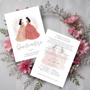 Charming Spanish Dusty Pink Shades XVs Twins Invitation