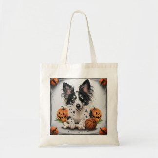 Charming Spotted Dog: Halloween Whimsy with Basket Tote Bag