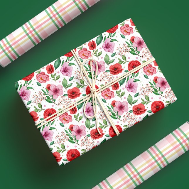 Charming Spring Pink Blossoms & Pink Confetti Dots Wrapping Paper Sheet (Creator Uploaded)
