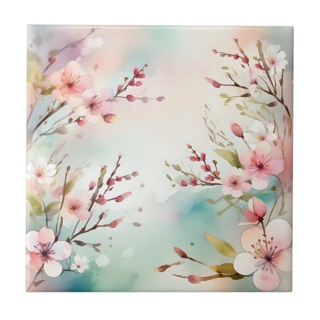 Charming Spring Watercolor Flowers Tile (Front)