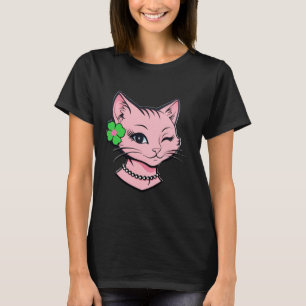 Charming St.patrick's Day Winking Cat With Clover T-Shirt