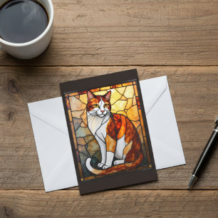 Charming Stained Glass Style Orange and White Cat  Card