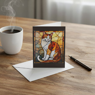 Charming Stained Glass Style Orange and White Cat  Card