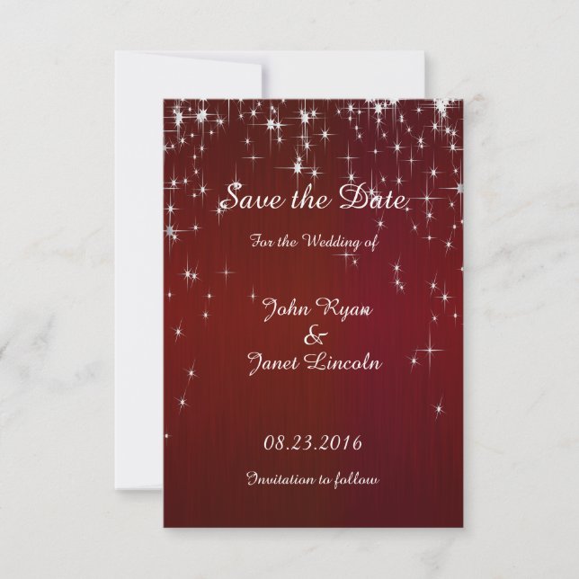 Charming Star Struck Wedding | Burgundy Red Save The Date (Front)