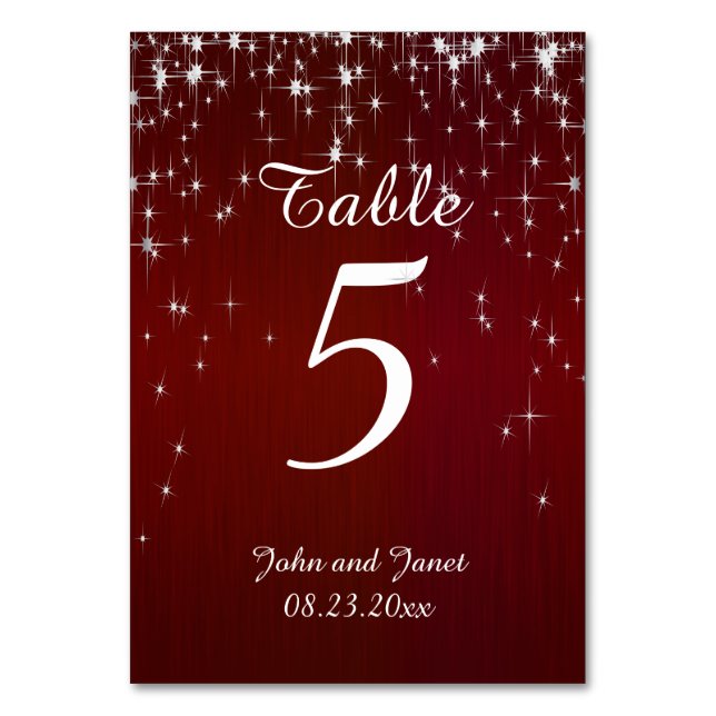Charming Star Struck Wedding | Burgundy Red Table Number (Front)