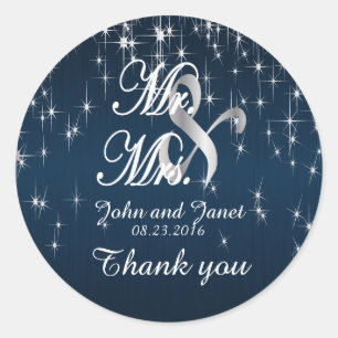 Charming Star Struck Wedding in Navy Blue Classic Round Sticker