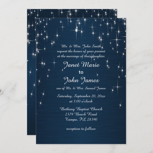 Charming Star Struck Wedding | Navy Blue Invitation (Front/Back)