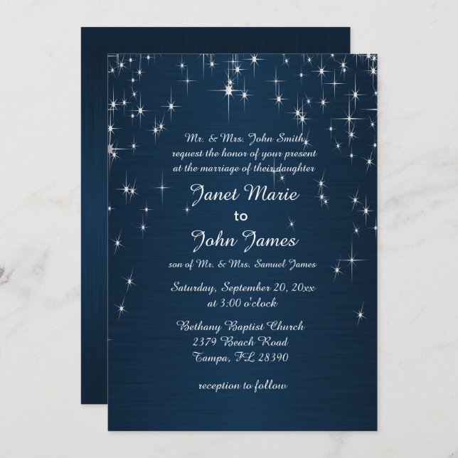 Charming Star Struck Wedding | Navy Blue Invitation (Front/Back)