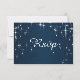Charming Star Struck Wedding   Navy Blue RSVP Card