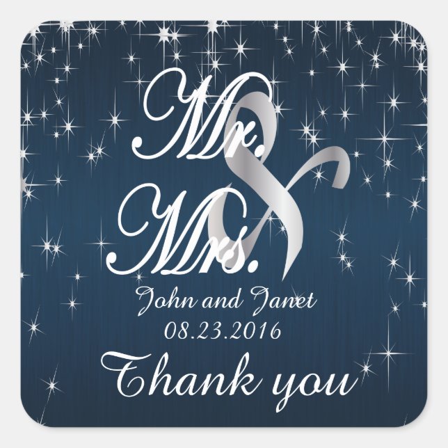 Charming Star Struck Wedding | Navy Blue Square Sticker (Front)