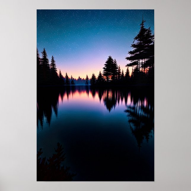 Charming Starry Night and Vast Lake Poster (Front)