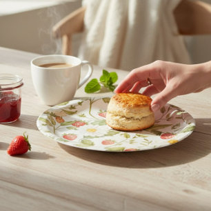 Charming Strawberry Daisy Botanical Watercolor  Paper Plate