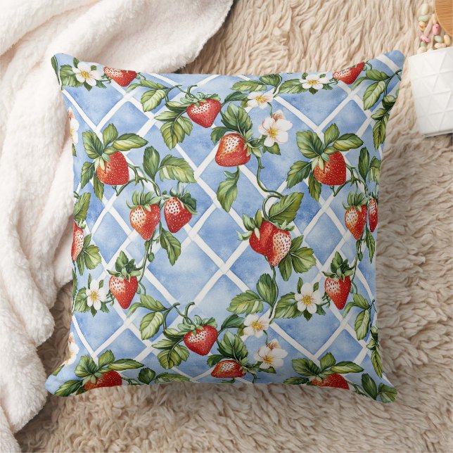 Charming Strawberry & Leaf Pattern – Vintage (2) Cushion (Blanket)
