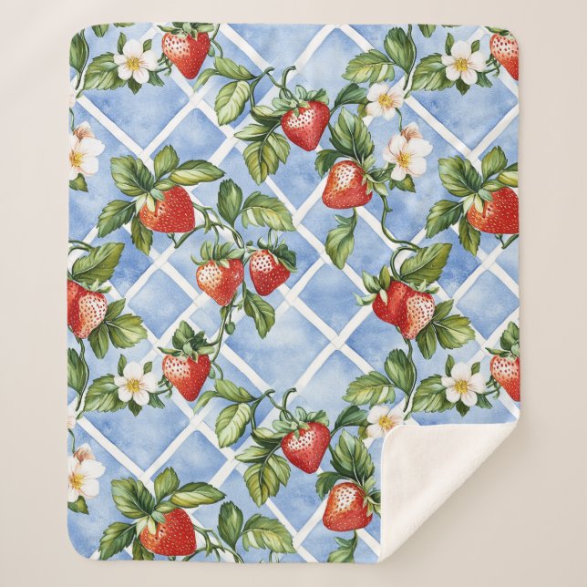 Charming Strawberry & Leaf Pattern – Vintage (2) Sherpa Blanket (Front)