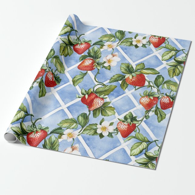 Charming Strawberry & Leaf Pattern – Vintage (2) Wrapping Paper (Unrolled)