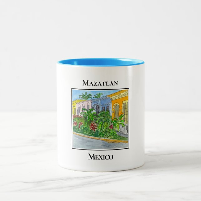 Charming Streets of Old Town Mazatlan Two-Tone Coffee Mug (Center)