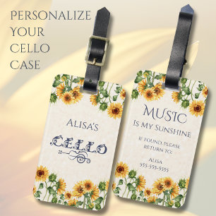 Charming Sunflower Cello Instrument Case Tag