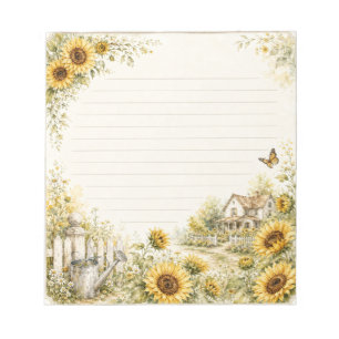 Charming Sunflower Cottage Garden Lined Notepad