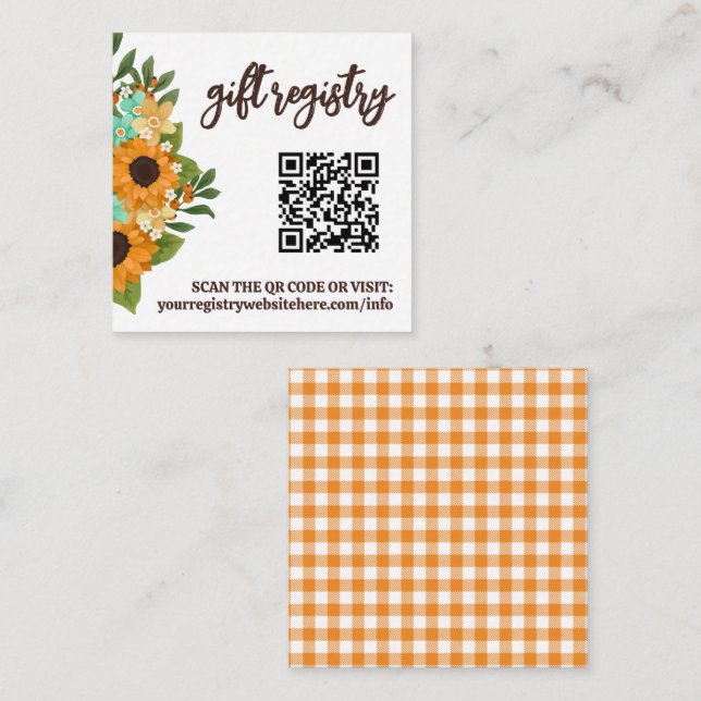 Charming Sunflowers QR Code Gift Registry Small Enclosure Card (Front/Back)