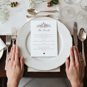 Charming Swan Pair Love Wedding drinks Menu Card