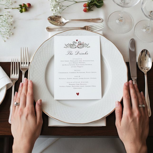 Charming Swan Pair Love Wedding drinks Menu Card (Creator Uploaded)