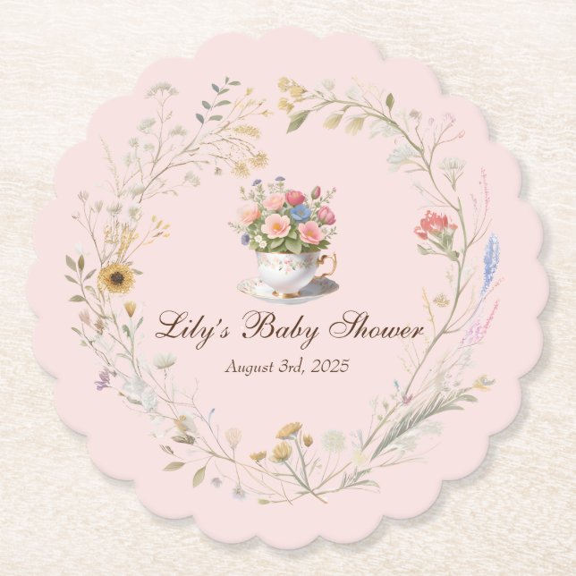 Charming Tea Party Baby Shower Teacup Coaster (Front)
