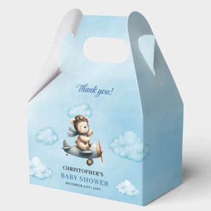Charming Teddy Bear Aviator Blue Brown Boy Shower Favour Box