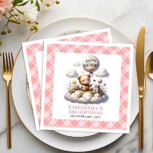 Charming teddy bear balloon flowers girl party   napkin