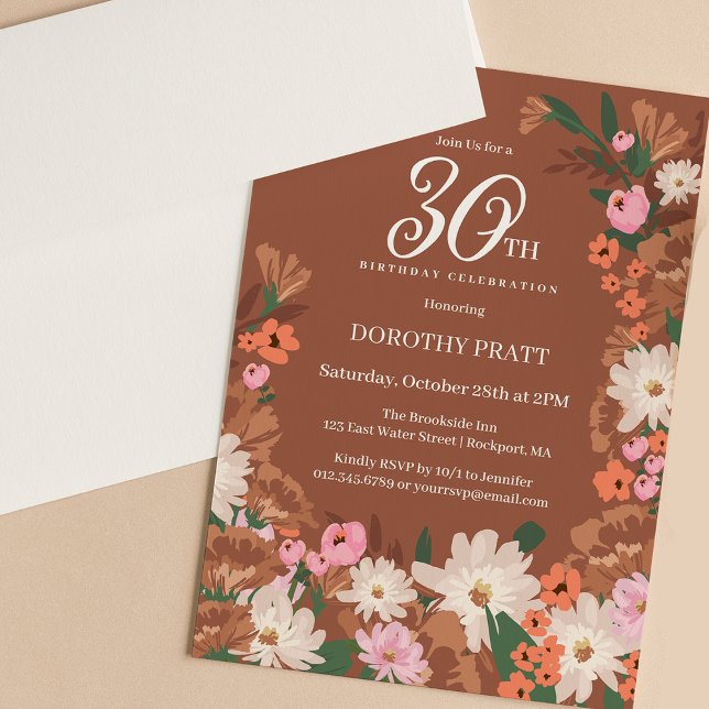 Charming Terracotta Fall Floral 30th Birthday Invitation (Creator Uploaded)