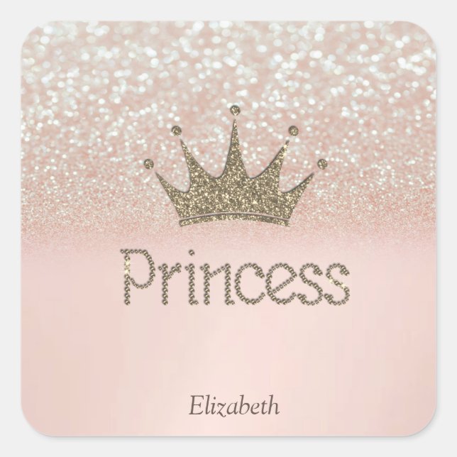 Charming Tiara, Princess, Glitter Bokeh   Square Sticker (Front)